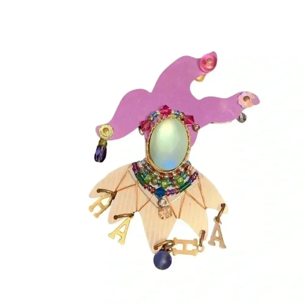 Vintage Liztech Brooch Mardi Gras Signed Colorful Design Hand wired